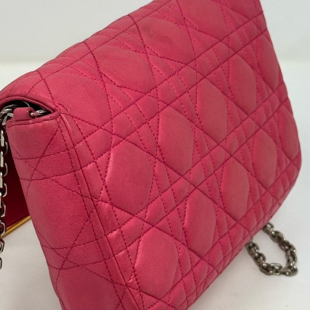 💯Authentic CHRISTIAN DIOR Pink Miss Dior Cannage Lambskin Flap Crossbody Bag - Picture 7 of 12